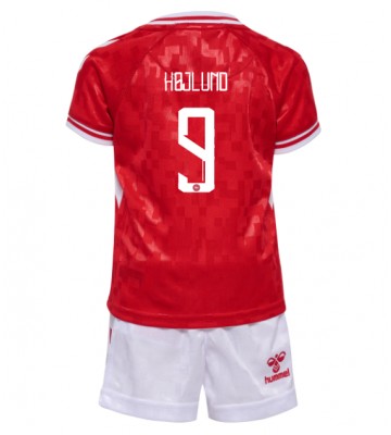 Lacne Dětský Futbalové dres Dánsko Rasmus Hojlund #9 ME 2024 Krátky Rukáv - Domáci (+ trenírky)